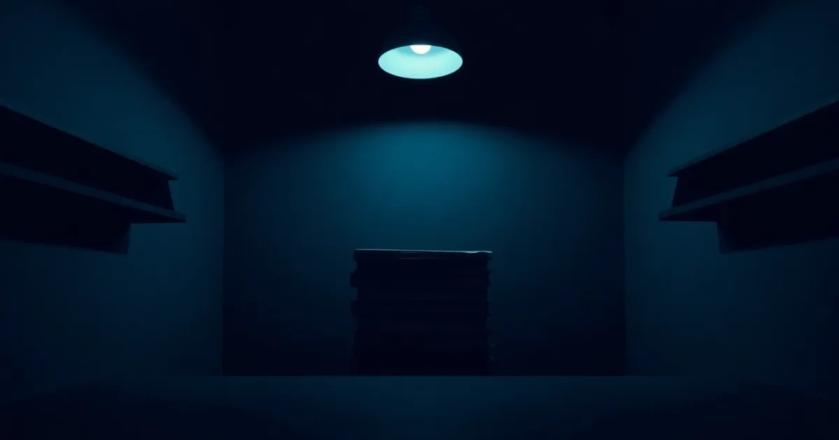 Closed folders stacked on a desk under a single lamp, illustrating accidental American: how it starts