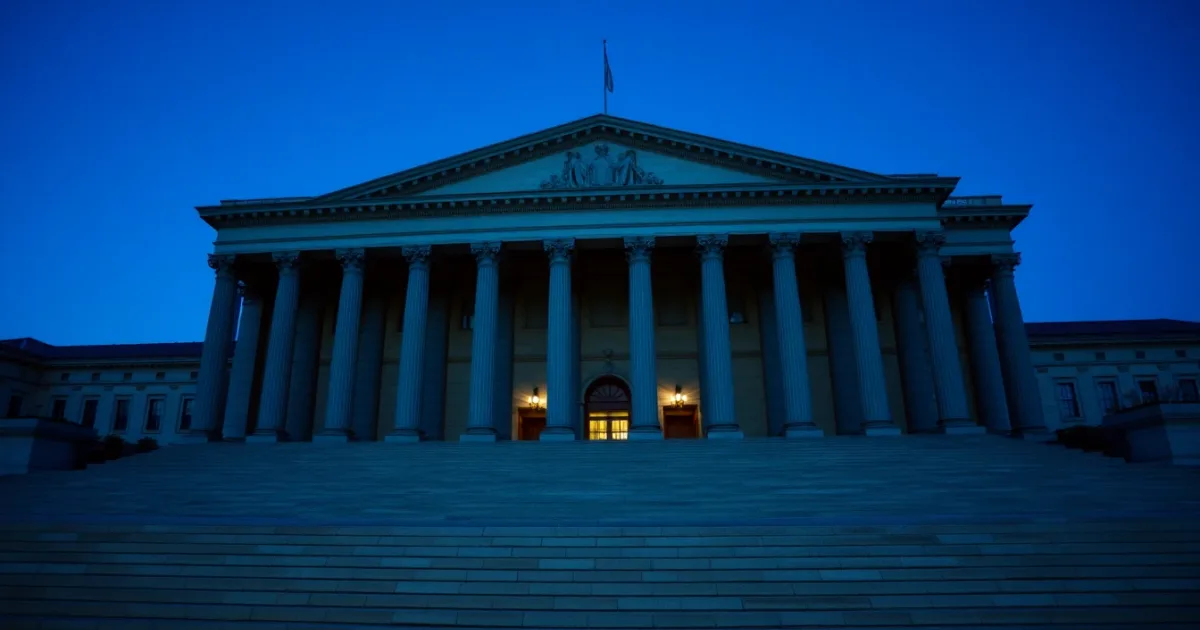 The colonnade of a neoclassical federal building at dusk, illustrating Bona fide residence test explained