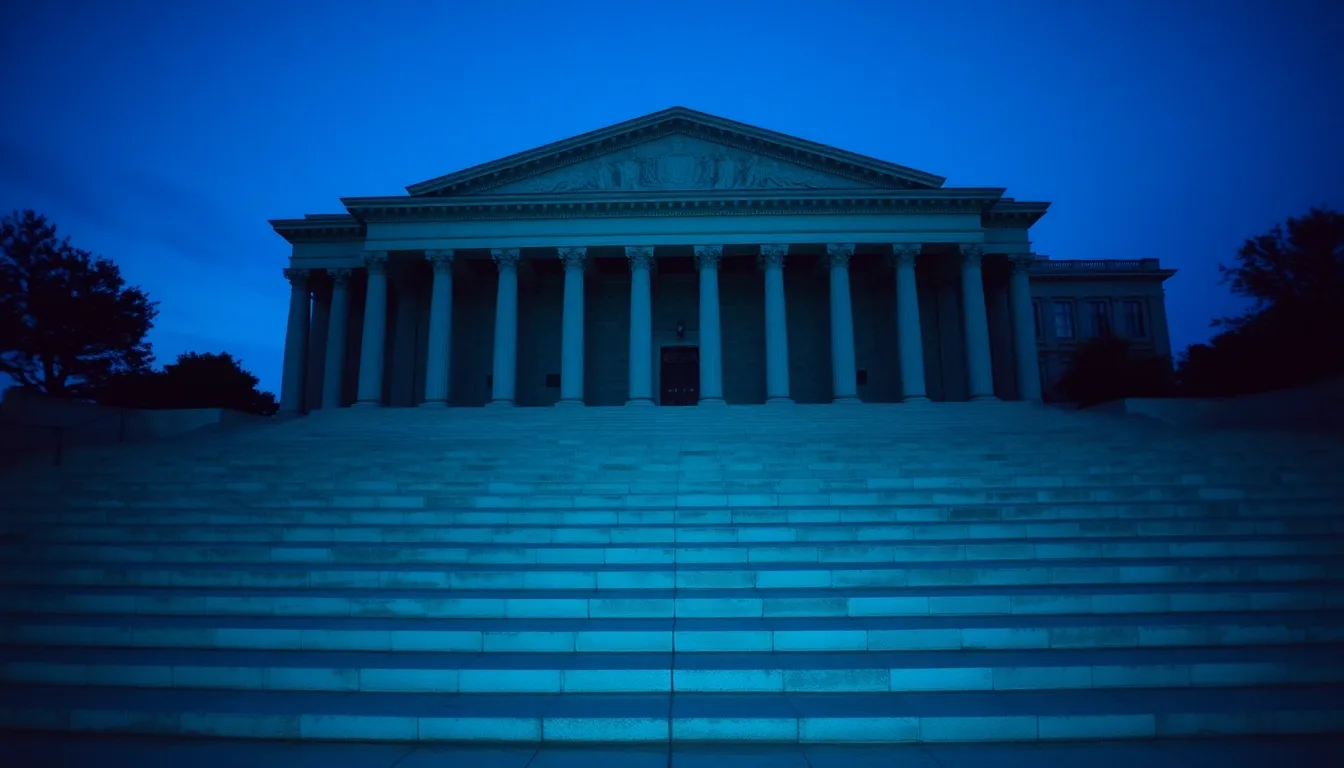 The colonnade of a neoclassical federal building at dusk, illustrating Bona fide residence test explained