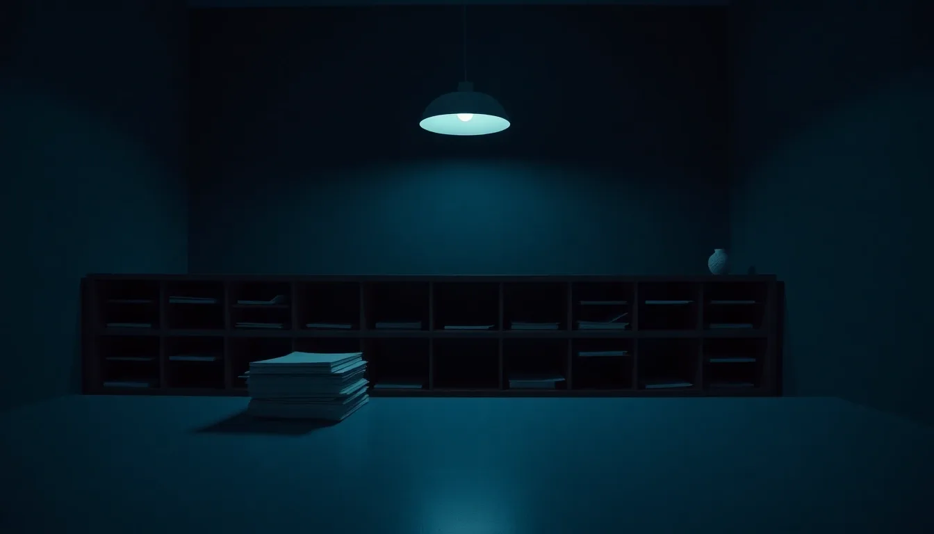 Closed folders stacked on a desk under a single lamp, illustrating california tax after moving abroad