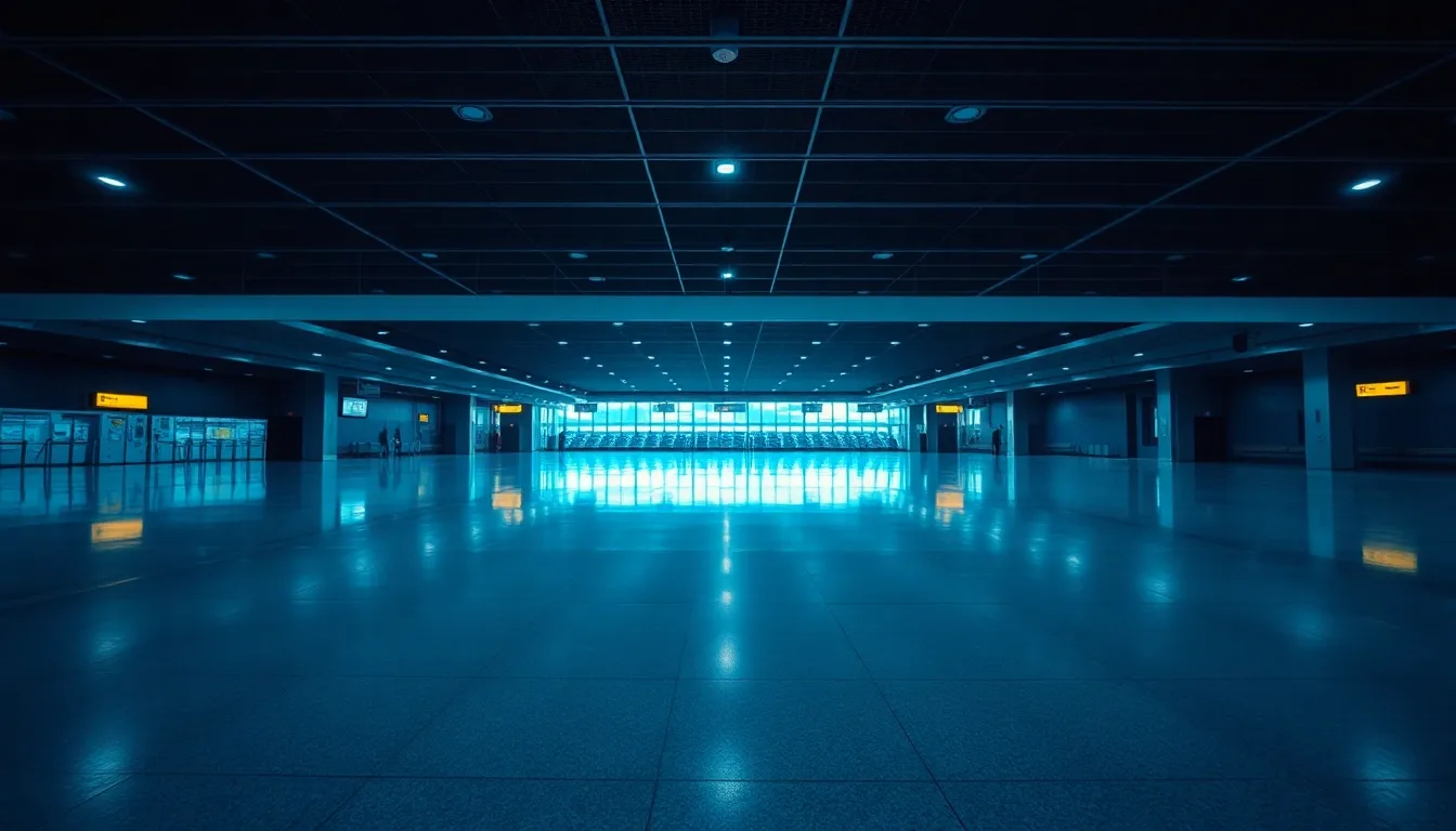 An empty airport departure hall at night, illustrating Child tax credit for Americans abroad