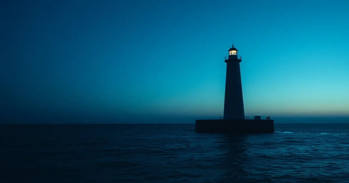 A lighthouse beam sweeping across a calm dark sea, illustrating consolidating pensions across borders