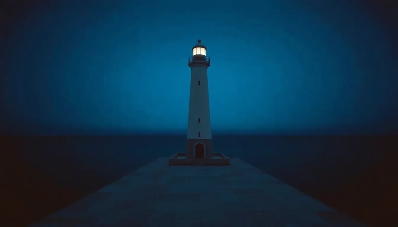 A lighthouse beam sweeping across a calm dark sea, illustrating consolidating pensions across borders