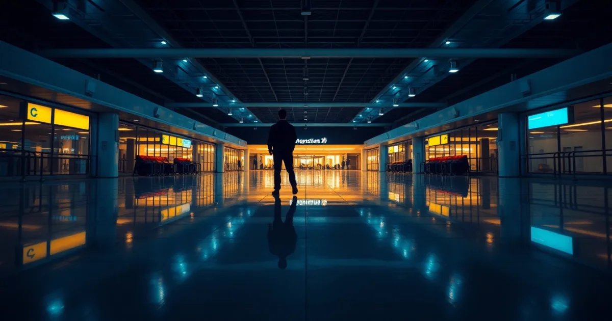 An empty airport departure hall at night, illustrating Delinquent FBAR procedures: your way back