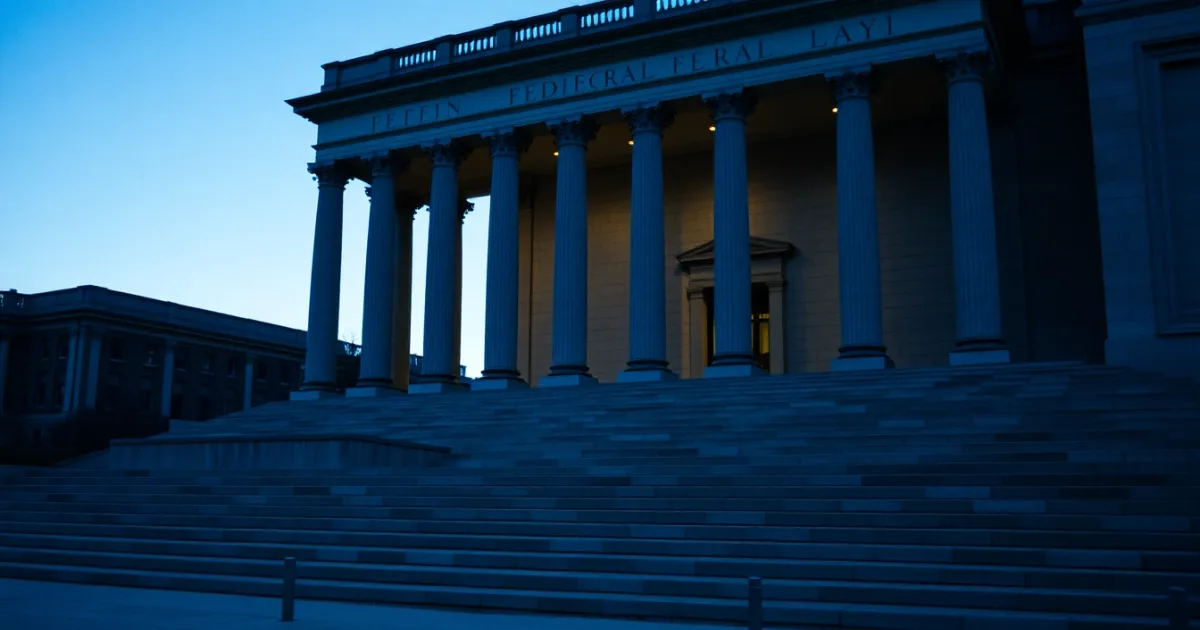 The colonnade of a neoclassical federal building at dusk, illustrating Foreign housing exclusion for expats