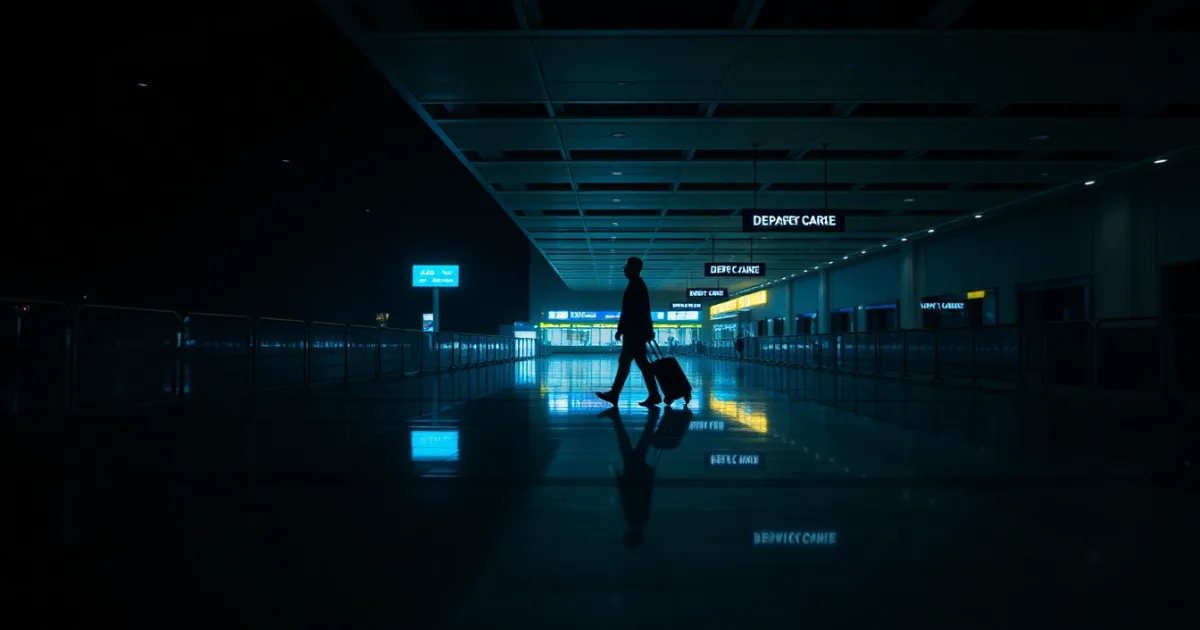 An empty airport departure hall at night, illustrating Foreign tax credit or FEIE: which wins?