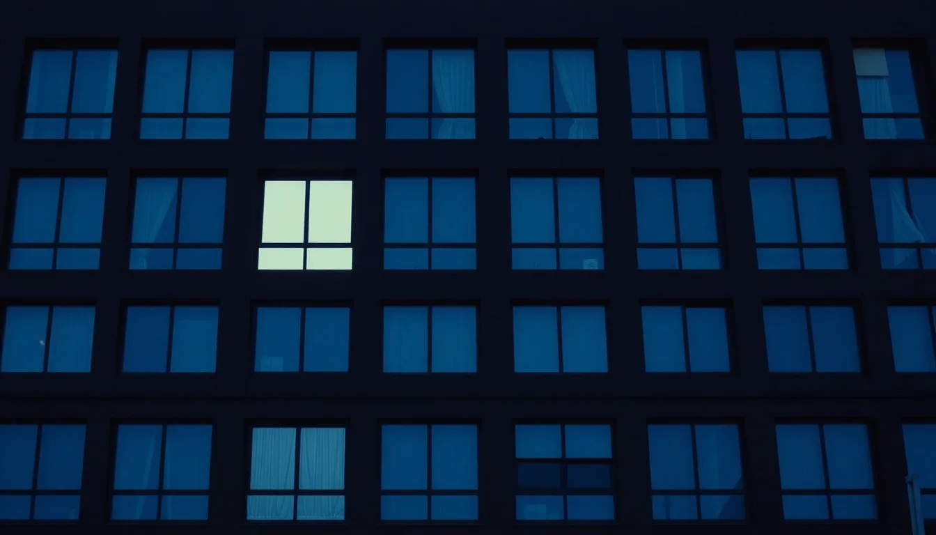 A dark facade of identical windows, a few lit from within, illustrating Foreign currency mortgage gains and US tax