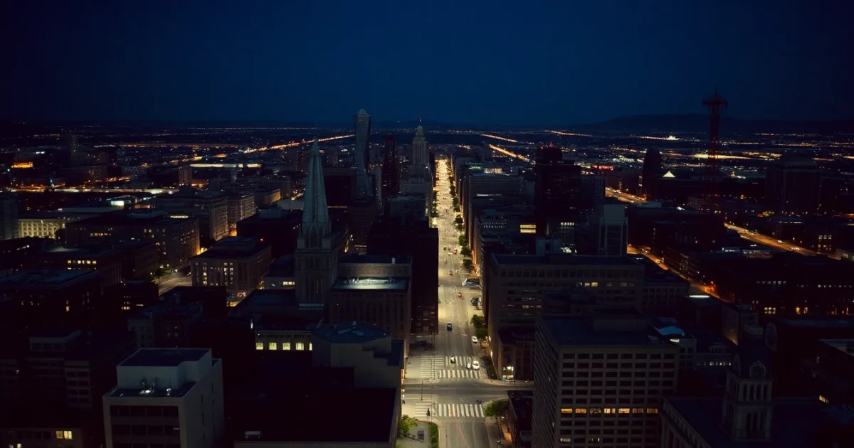 A grid-planned American city seen from above at dusk, illustrating Foreign tax credit carryover explained