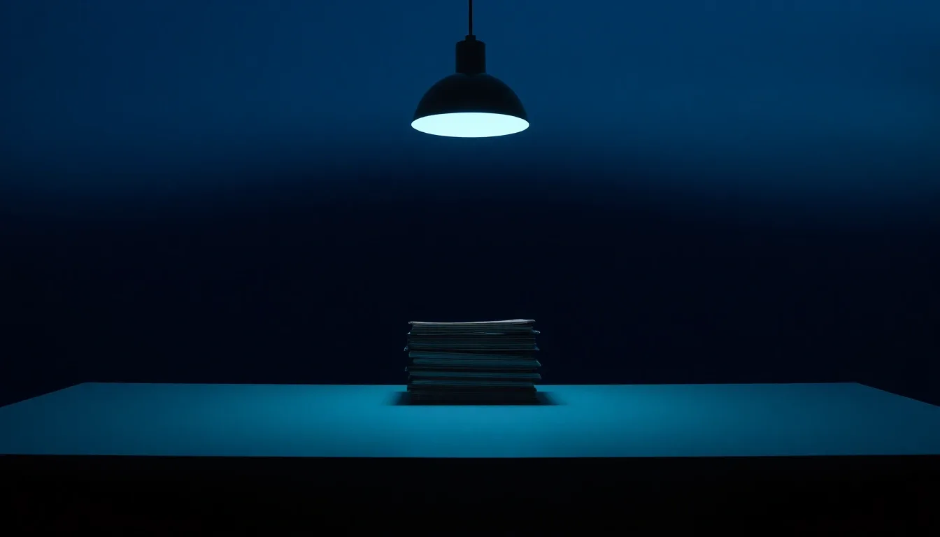 Closed folders stacked on a desk under a single lamp, illustrating Form 8621: who has to file it?