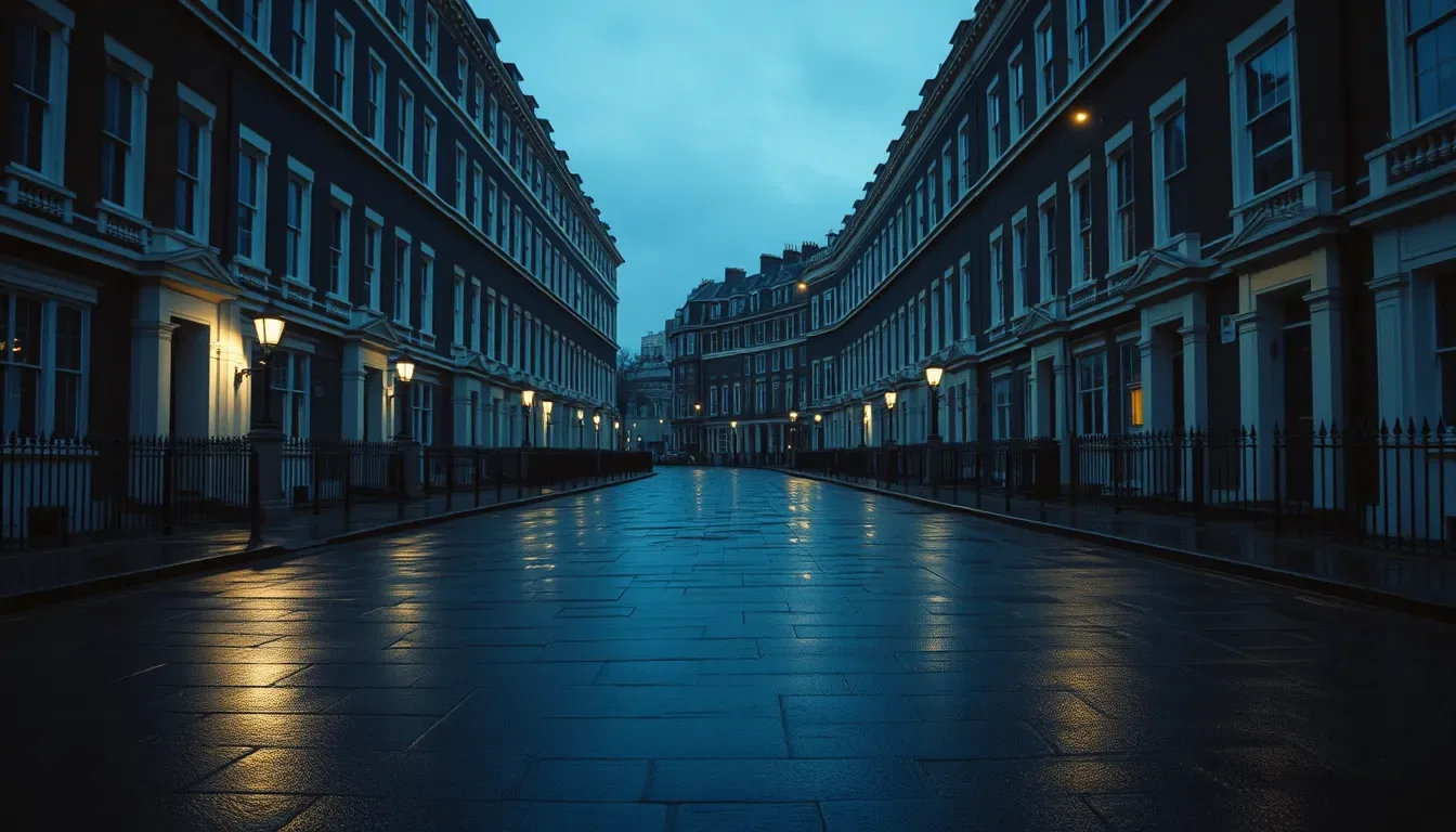 A Georgian London terrace at dusk with rain on the pavement, illustrating Time to Pay: HMRC instalment plans