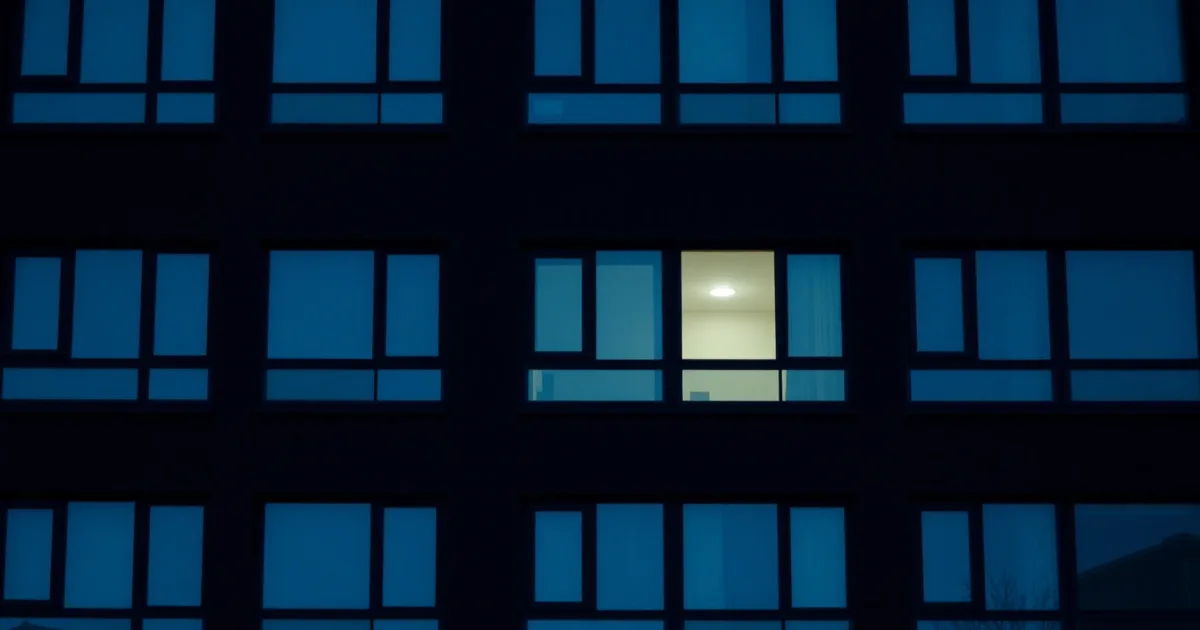 A dark facade of identical windows, a few lit from within, illustrating IRS statute of limitations on unfiled years