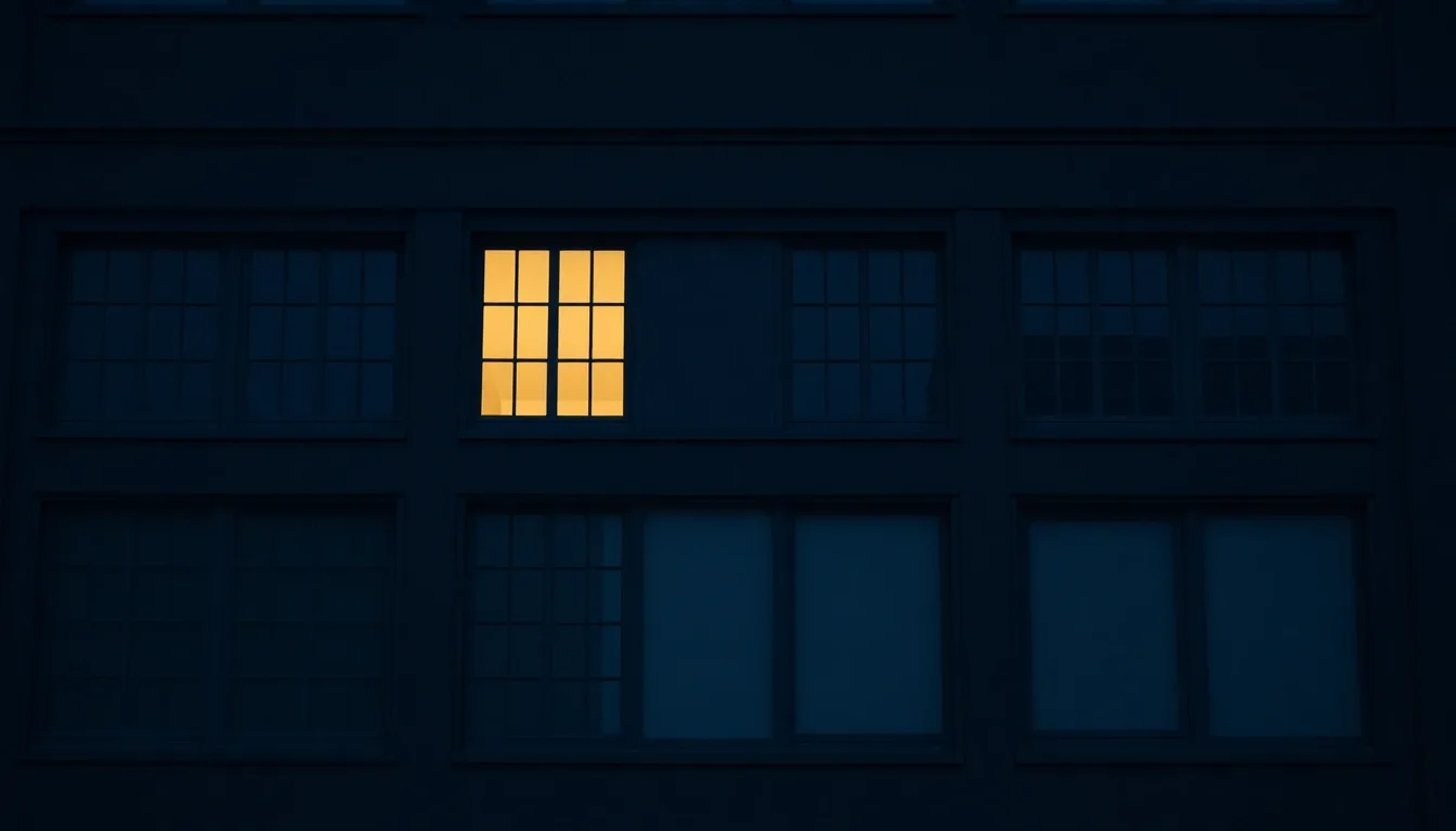 A dark facade of identical windows, a few lit from within, illustrating ITIN for a non-US spouse