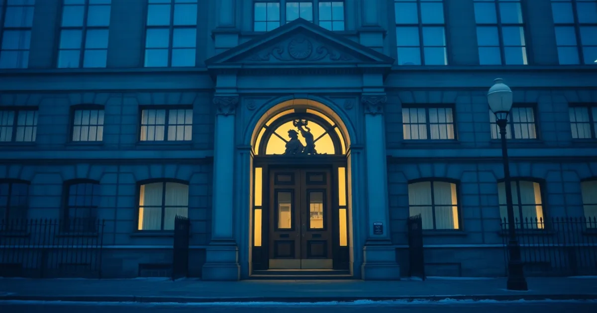 The carved stone doorway of a government building in fog, illustrating Junior ISA and US tax: what parents miss