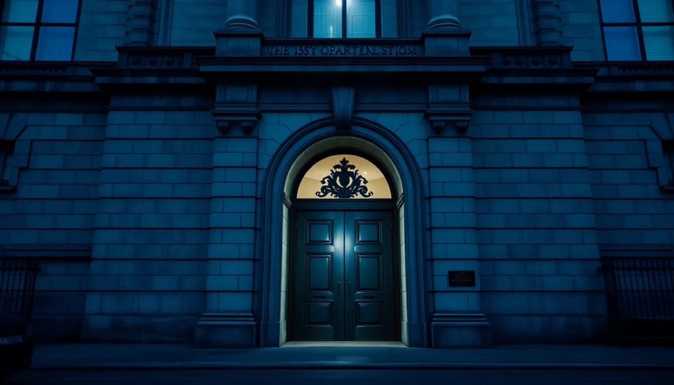 The carved stone doorway of a government building in fog, illustrating Junior ISA and US tax: what parents miss