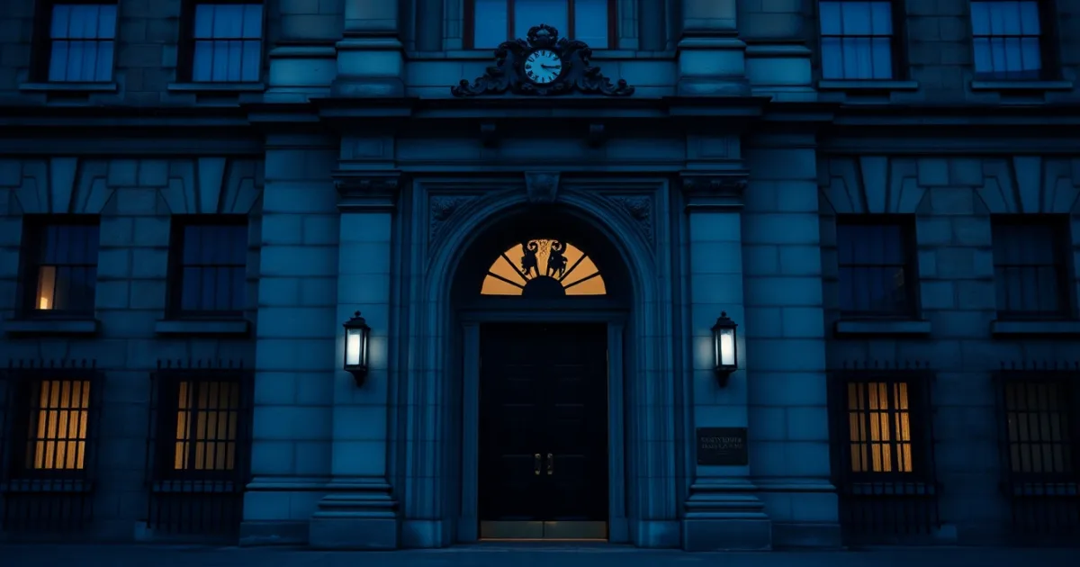 The carved stone doorway of a government building in fog, illustrating Lifetime ISA rules for US citizens
