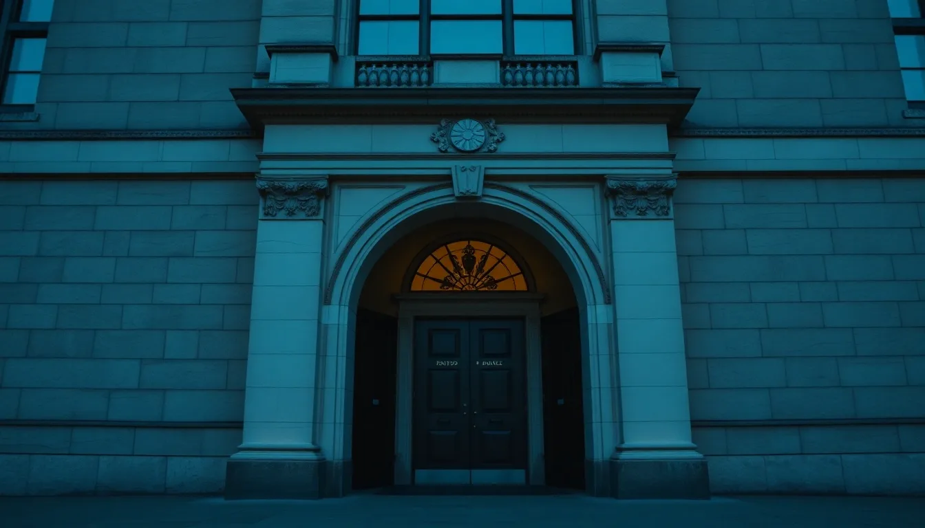 The carved stone doorway of a government building in fog, illustrating Lifetime ISA rules for US citizens