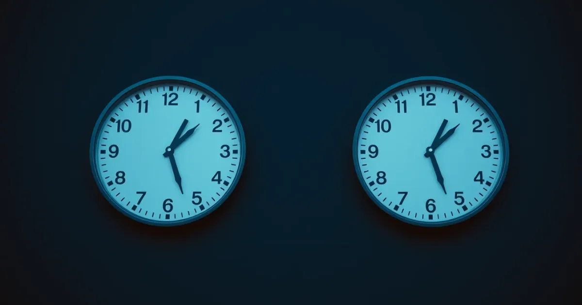 Two clocks on a dark wall showing different hours, illustrating medicare tax when you live in Britain