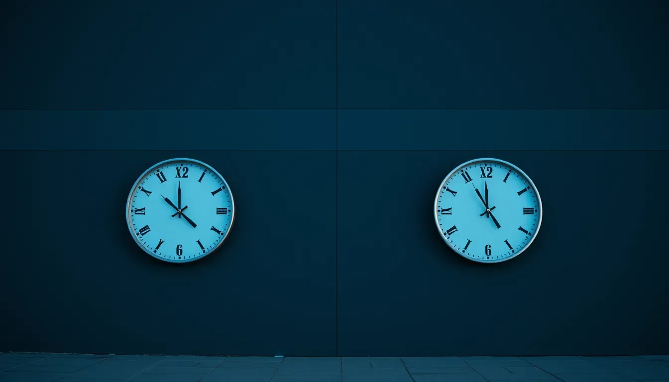 Two clocks on a dark wall showing different hours, illustrating medicare tax when you live in Britain