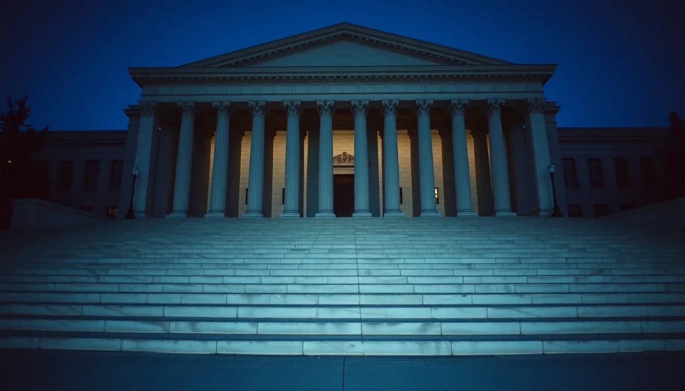 The colonnade of a neoclassical federal building at dusk, illustrating Net investment income tax for expats