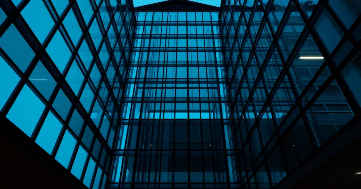 An empty steel and glass atrium seen from below, illustrating new York residency for expats
