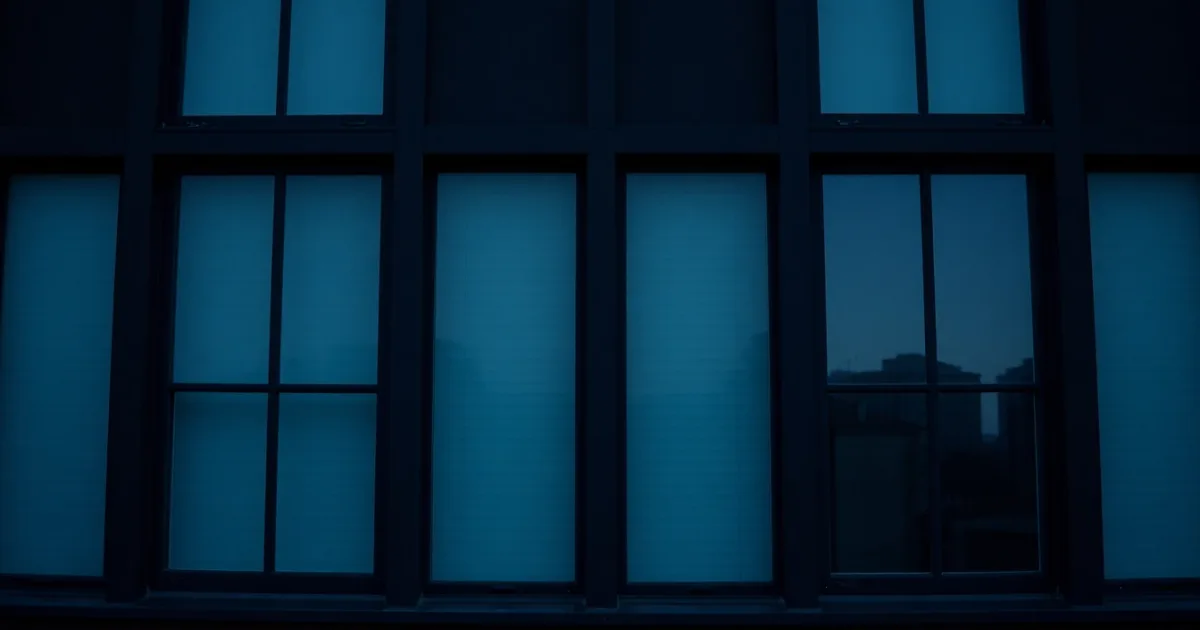 A dark facade of identical windows, a few lit from within, illustrating Passport revocation for tax debt