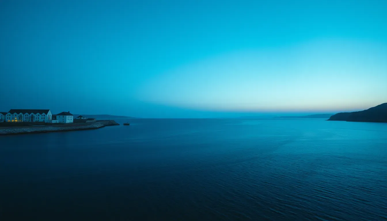 Two coastlines facing each other across a narrow strait, illustrating private medical insurance and US tax