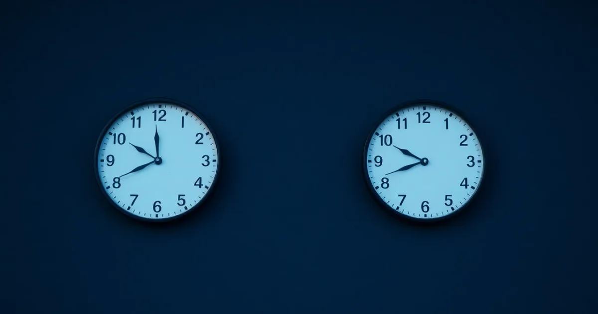 Two clocks on a dark wall showing different hours, illustrating Protective return for a UK company