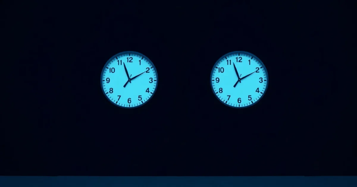 Two clocks on a dark wall showing different hours, illustrating Relocation package tax in the UK and US