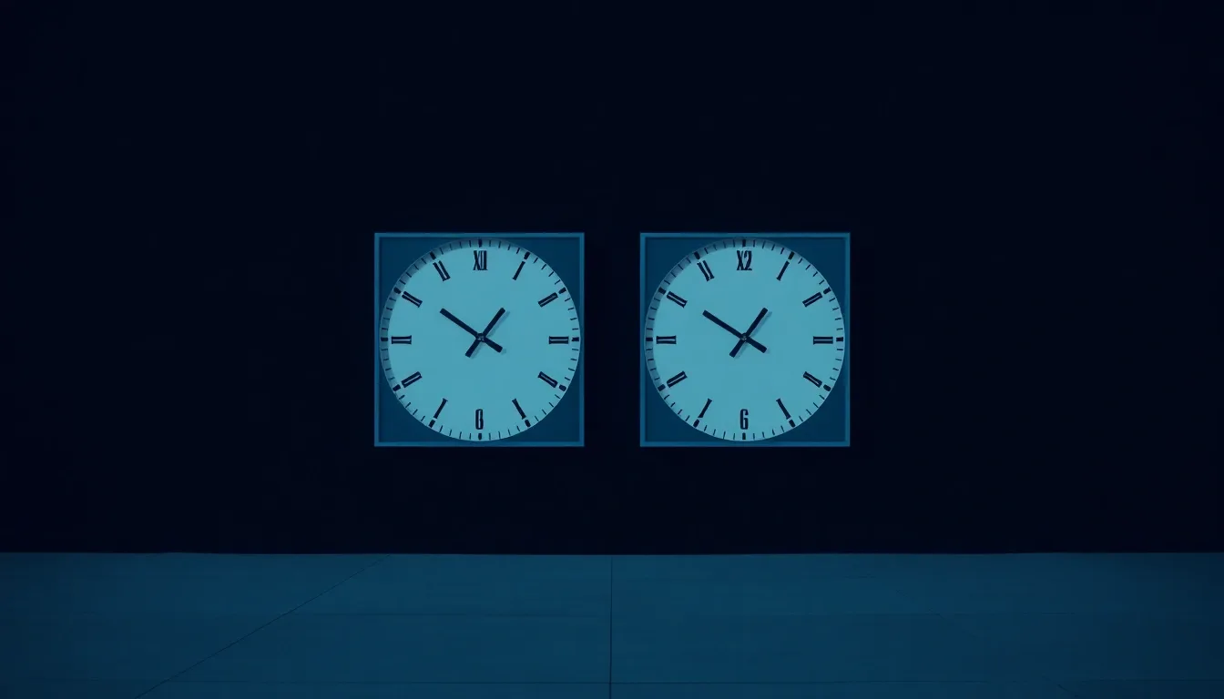 Two clocks on a dark wall showing different hours, illustrating Relocation package tax in the UK and US