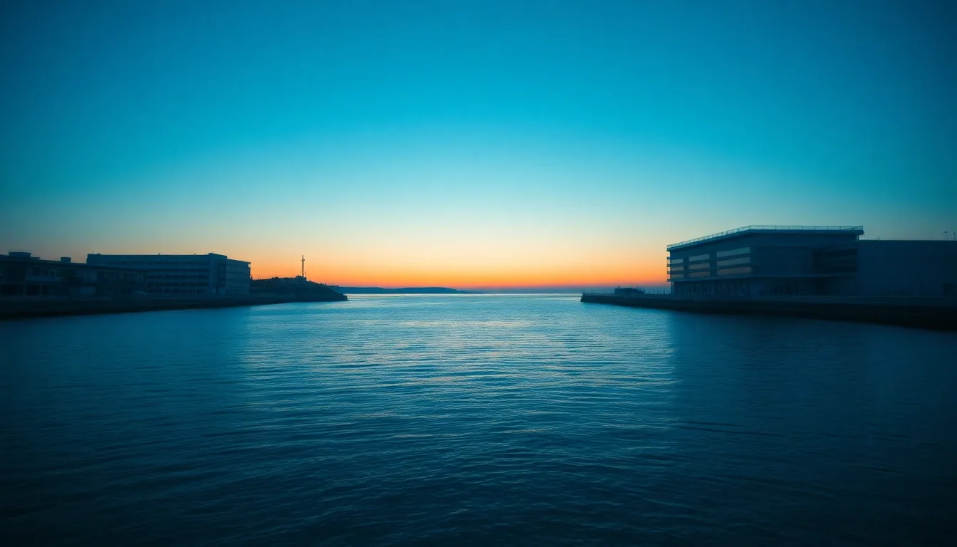 Two coastlines facing each other across a narrow strait, illustrating salary or dividends across two systems