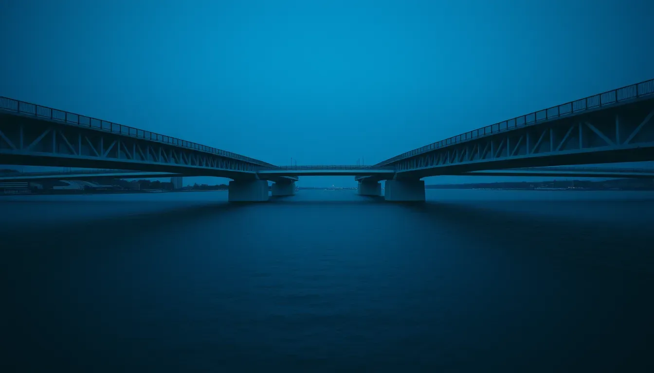Two bridges reaching across the same dark water, illustrating salary sacrifice and your US tax return
