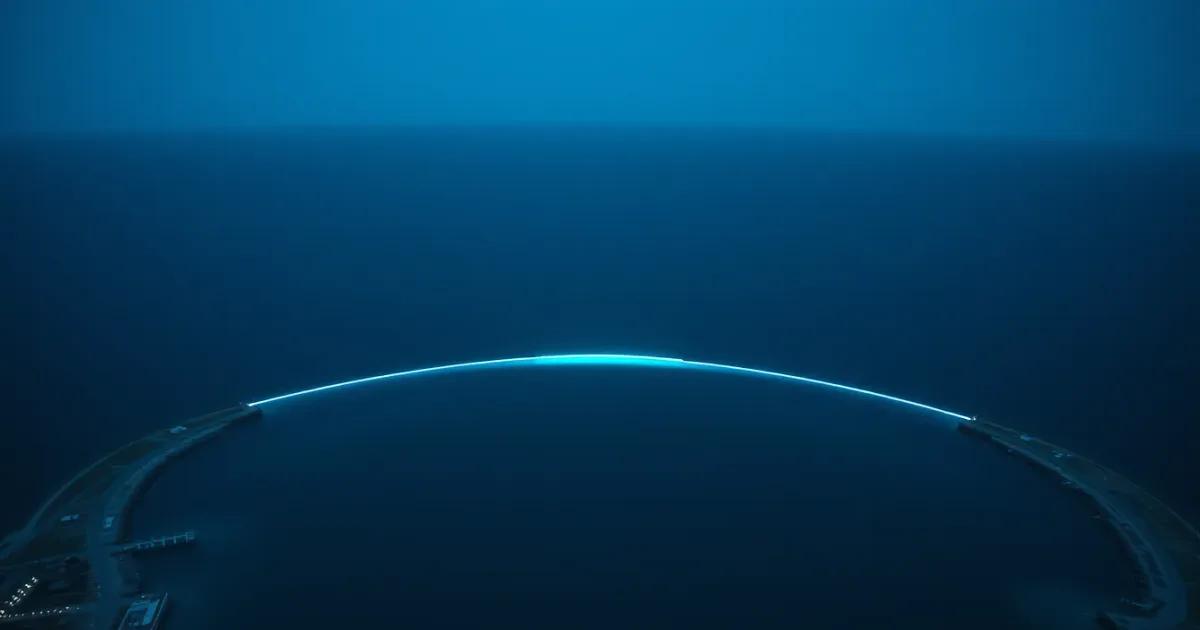 An arc of light across a night ocean between two coastlines, illustrating scholarship tax rules in the US and UK