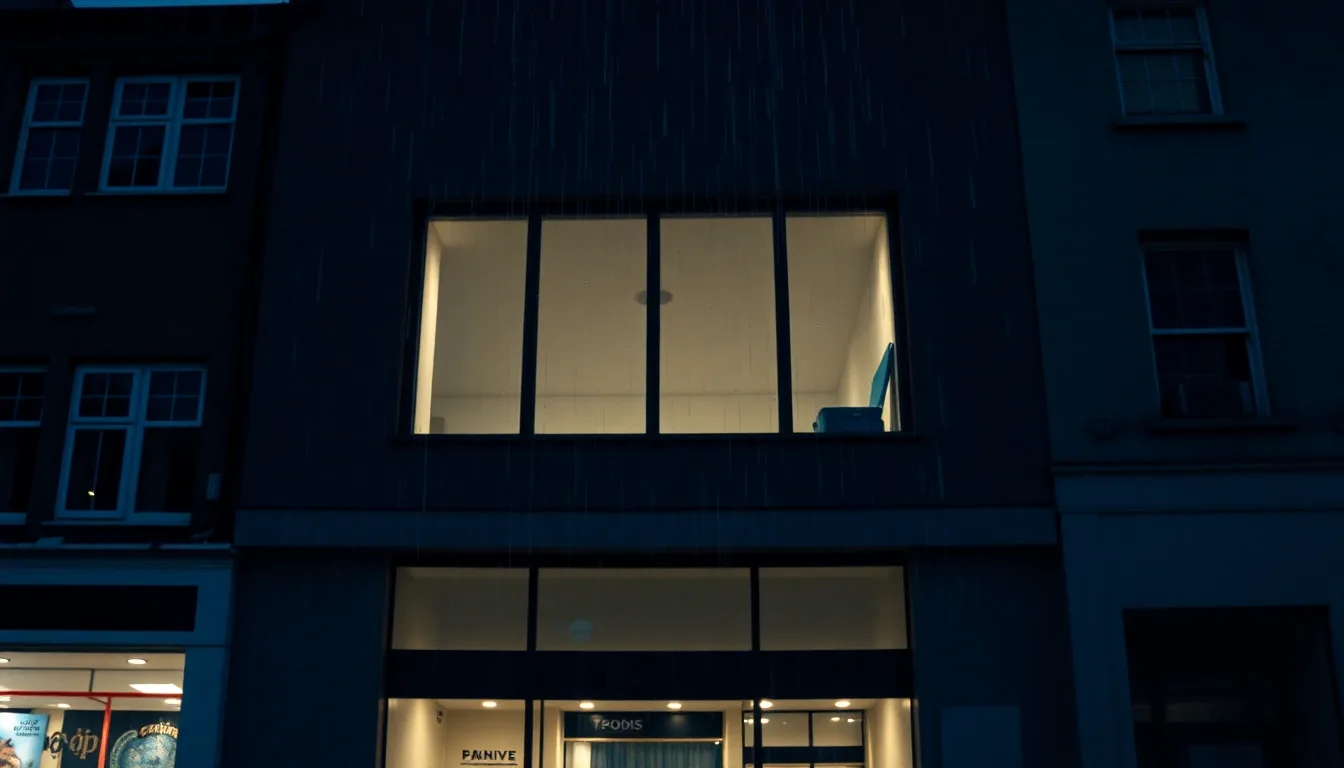 A rain-streaked window above a British high street at night, illustrating Stamp duty and your US tax return