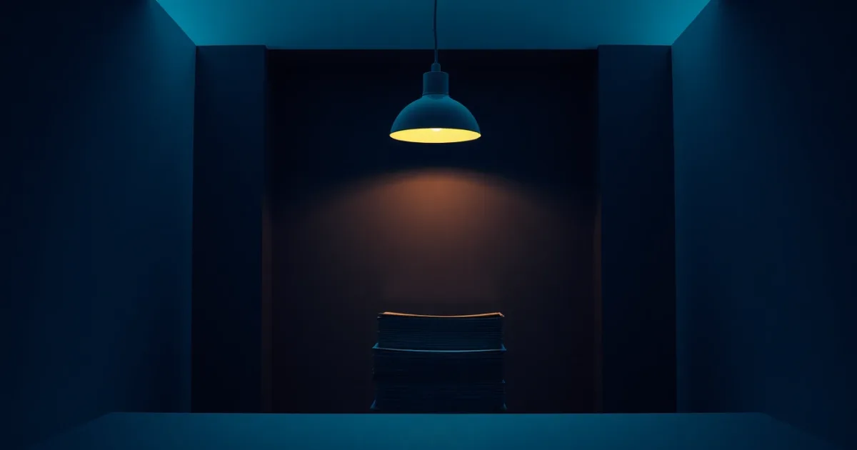 Closed folders stacked on a desk under a single lamp, illustrating former residents and state tax claims