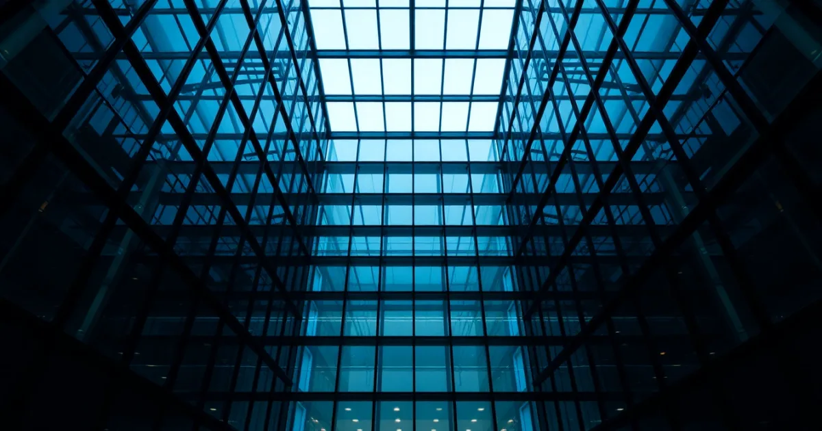 An empty steel and glass atrium seen from below, illustrating Streamlined filing cost: the real numbers
