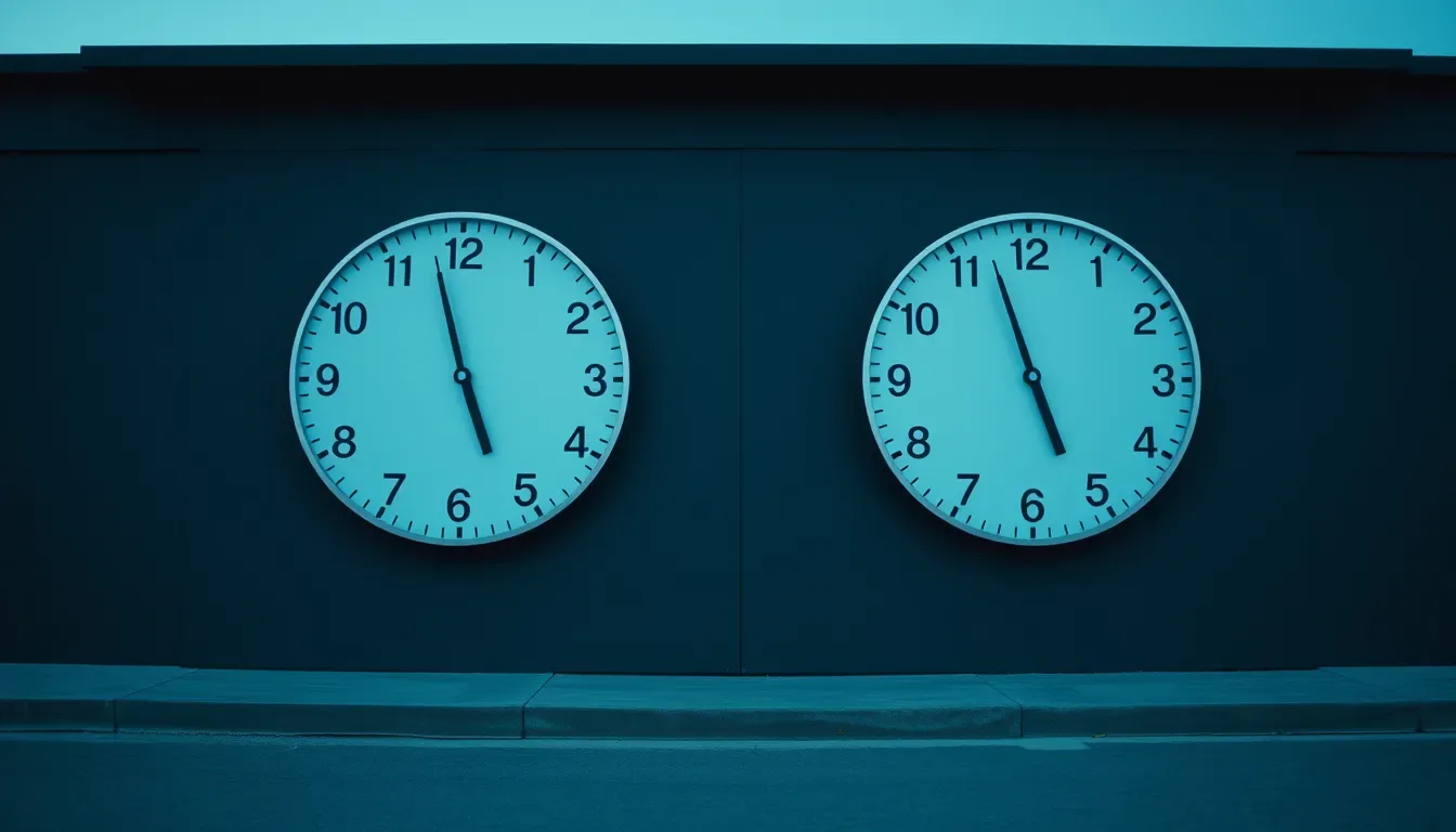 Two clocks on a dark wall showing different hours, illustrating article 20A and US academics in Britain