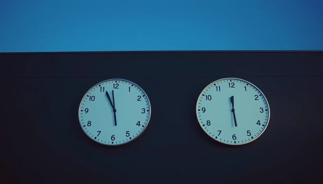 Two clocks on a dark wall showing different hours, illustrating UK benefits on a US tax return