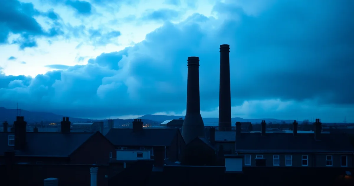A red brick chimney skyline under heavy cloud, illustrating Capital gains tax on shares for US filers