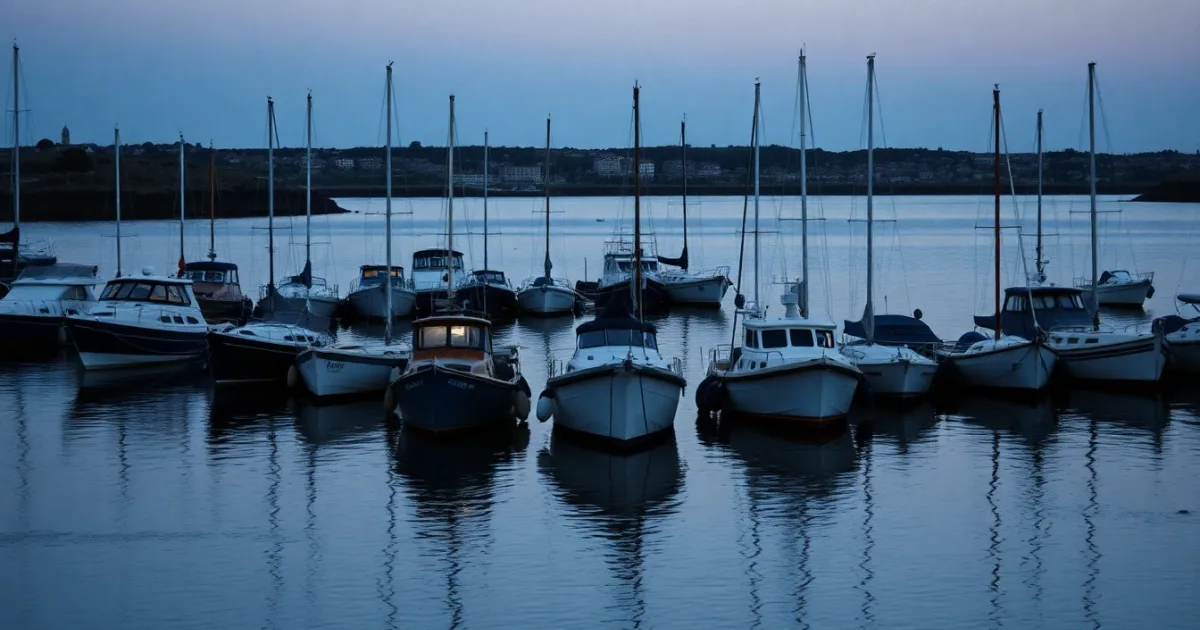 Moored boats on flat water in a quiet harbour at dawn, illustrating UK pension and US Social Security