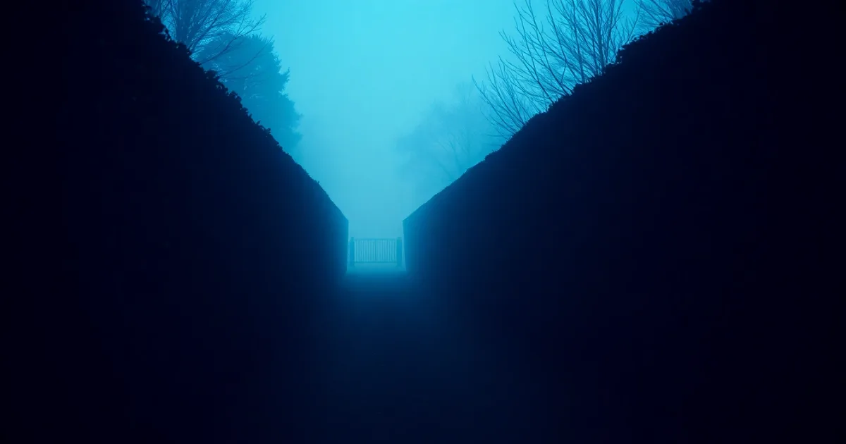 A hedged garden path fading into evening mist, illustrating UK pensions under US tax rules