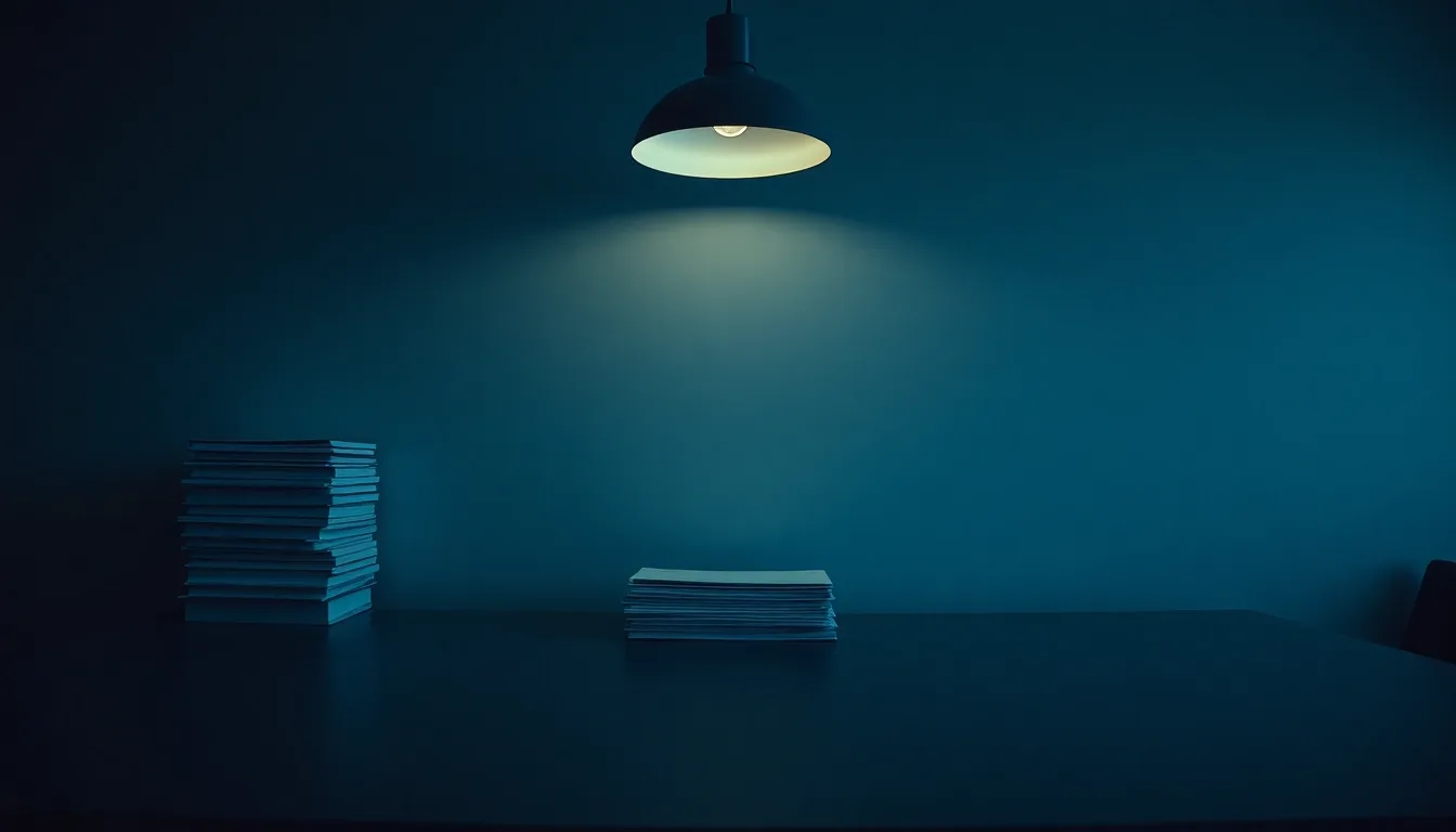 Closed folders stacked on a desk under a single lamp, illustrating US estate tax for non-residents