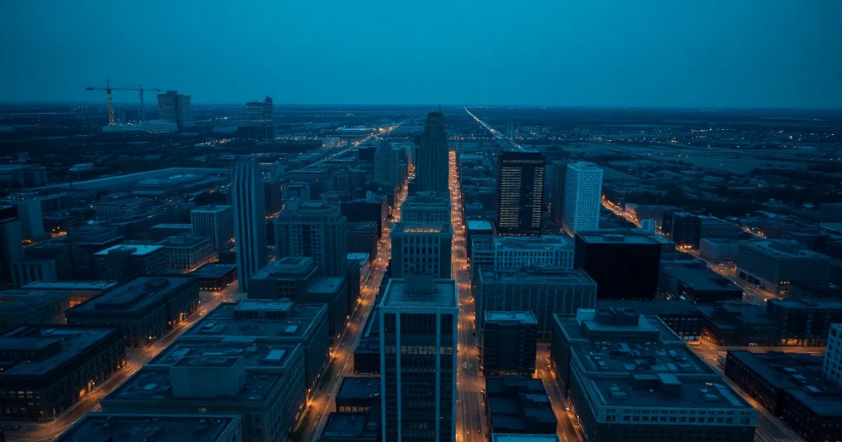 A grid-planned American city seen from above at dusk, illustrating Exit tax: are you a covered expatriate?
