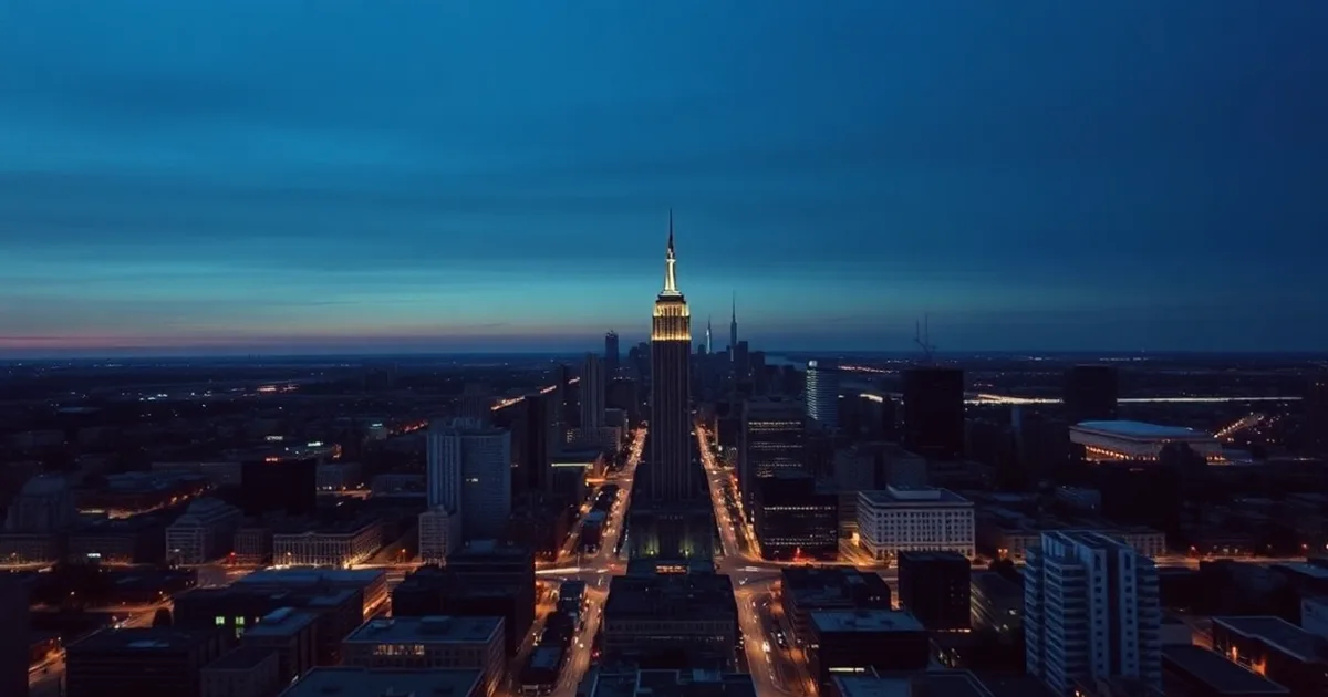 A grid-planned American city seen from above at dusk, illustrating US tax return from abroad: do you need one?