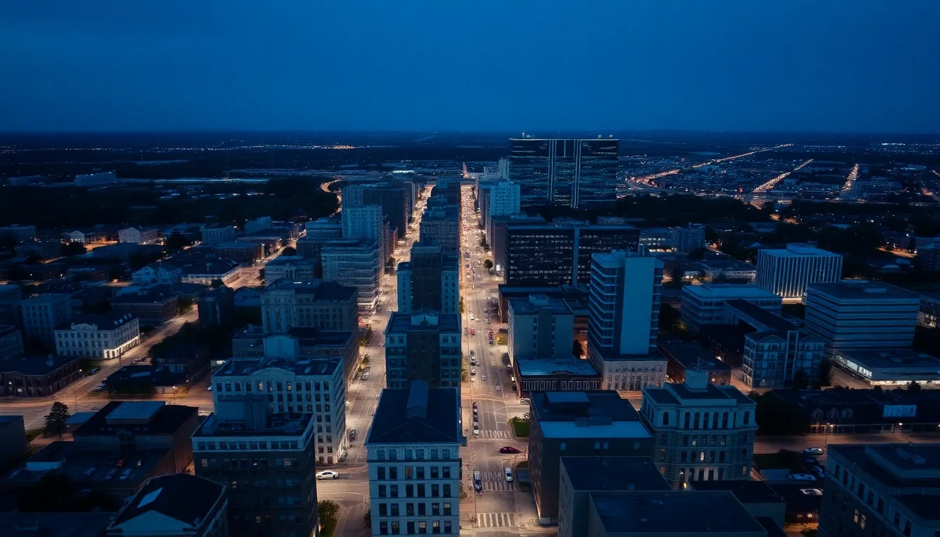 A grid-planned American city seen from above at dusk, illustrating US tax return from abroad: do you need one?
