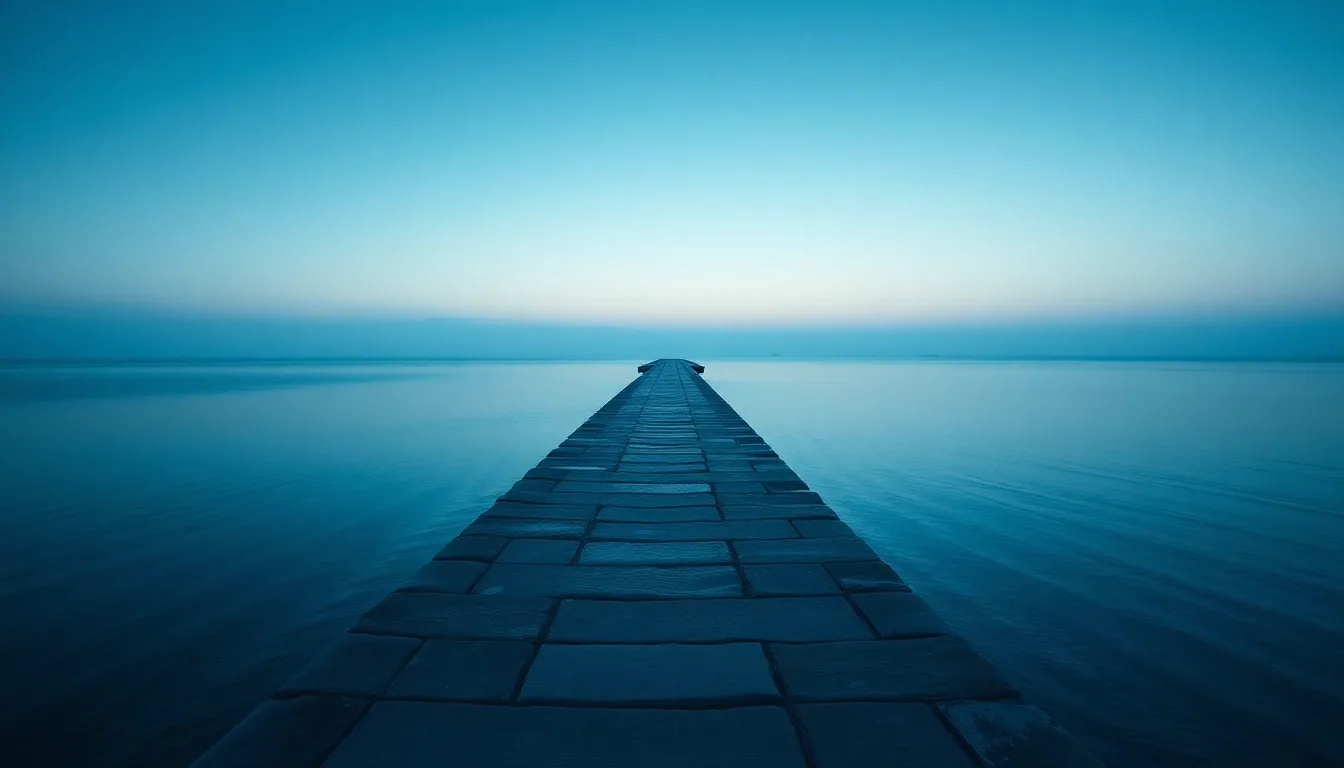 A stone causeway running out across still water at dusk, illustrating W-8BEN-E for a UK company